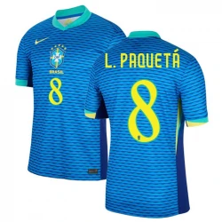 Maillot de Foot Brésil L. Paqueta #8 Copa America 2024 Extérieur Homme