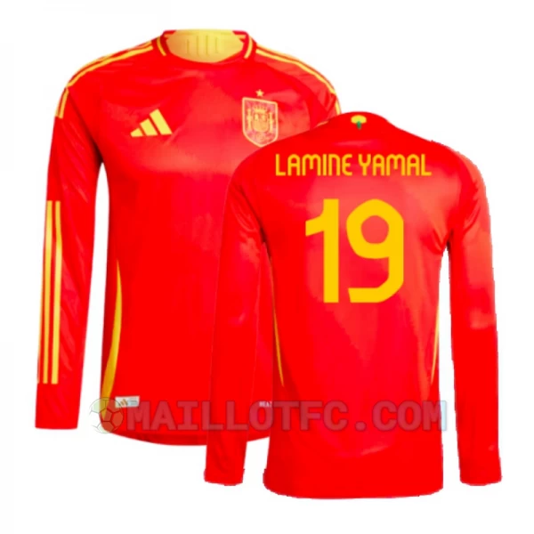 Maillot de Foot Espagne Lamine Yamal #19 Euro 2024 Domicile Homme Manches Longues