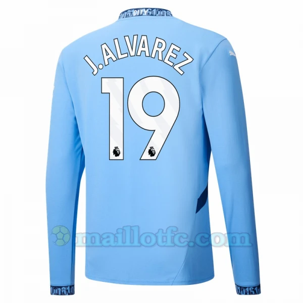 Maillot de Foot Manchester City J. Alvarez #19 2024-25 Domicile Homme Manches Longues