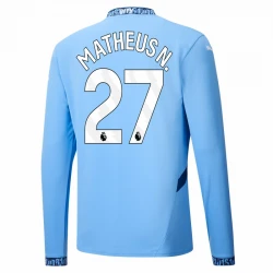 Maillot de Foot Manchester City Matheus N. #27 2024-25 Domicile Homme Manches Longues