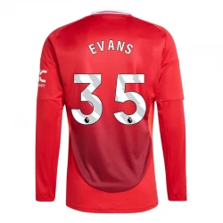 Maillot de Foot Manchester United Evans #35 2024-25 Domicile Homme Manches Longues