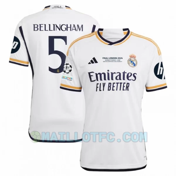Maillot de Foot Real Madrid Jude Bellingham #5 2023-24 Final London HP Domicile Homme